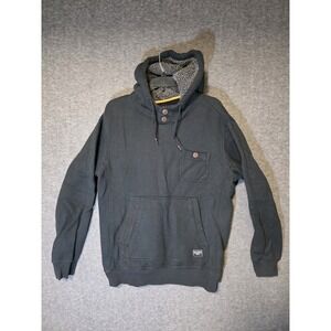 Billabong Men's XL Black Rasta Henley Hoodie Waffle Knit Sherpa Hood Y2K Baggy